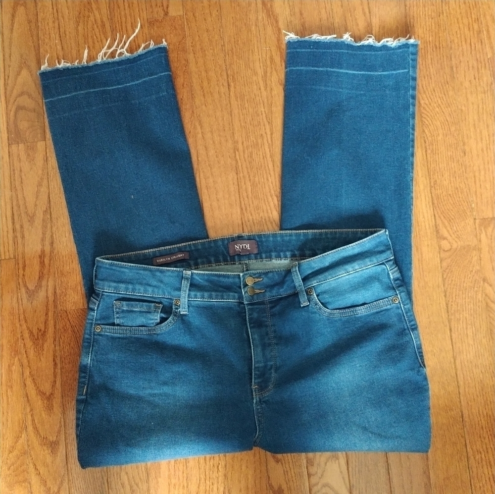 NYDJ Marilyn Straight Lift & Tuck Raw Hem Jeans 14P - Picture 3 of 13